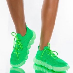 Azalea Wang Green Stretched Fitted Upper Sock Trainer Retro Fashion Snea…